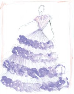 Sketch of Part of the pre-Fall 2019 collection, this ball gown was inspired by the lavender fields in the South of France