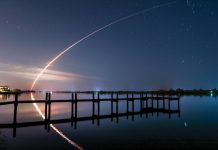 Living Space on the Treasure Coast Propelled by an Atlas V rocket, an environmental satellite soars into space just after its 2016 launch from Kennedy Space Center. A joint venture of NASA and NOAA, it sends weather-related images back to Earth. The photo was taken from the end of Gifford Dock Road in Vero Beach. Photo by Sam Wolfe