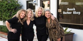 Guylaine Pelletier, Janine Pfarr, Susan Gallagher, and Tara Pribula create a welcoming atmosphere at the Beach Barber Shop