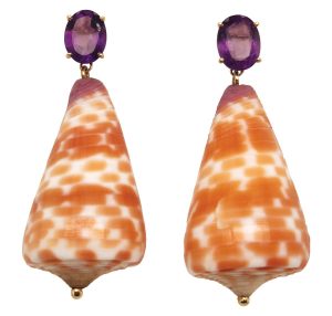 Victoria Kerkela pairs shells found on the beach with amethysts for earrings