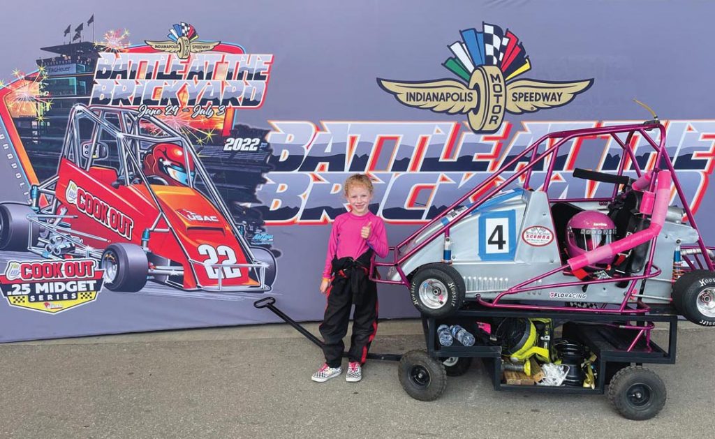 Lily gives a confident thumbs-up during the multiday Battle at the Brickyard in Indianapolis