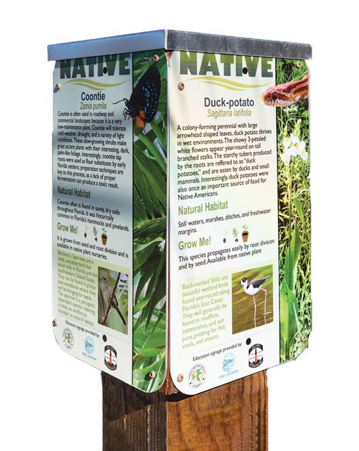 Spinning kiosks educate visitors on their native plant and animal surroundings at Jones Pier Conservation Area. Photo by Sam Wolfe