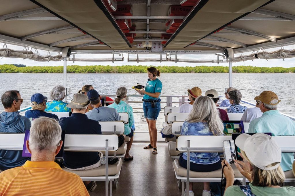 Discovery, the only Harbor Branch vessel boarded by the public, offers participants an excellent opportunity to learn about the Indian River Lagoon ecosystem. Photo by Steven Martine