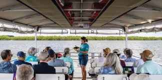 Discovery, the only Harbor Branch vessel boarded by the public, offers participants an excellent opportunity to learn about the Indian River Lagoon ecosystem. Photo by Steven Martine