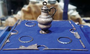A silver cruet salvaged from the Cannon Wreck in 1994 was probably used in the Catholic communion ritual. Photo by Kelly Rogers
