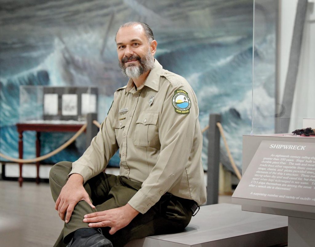 Corey Kerkela, park services specialist and archaeologist based at the McLarty Museum, is a wealth of information on the 1715 Spanish Treasure Fleet. Photo by Kelly Rogers