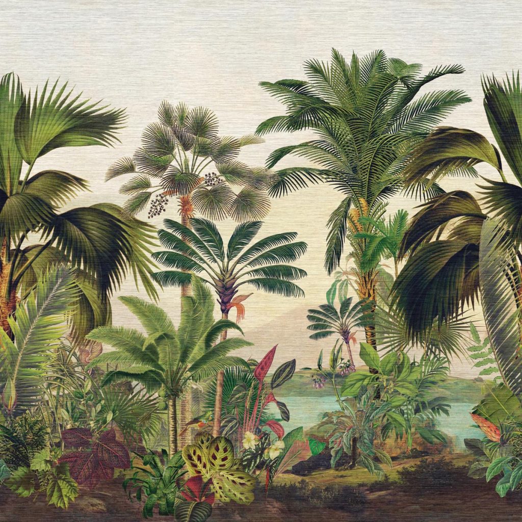 The new Essentials Les Naturels wallpaper collection from Belgian company Arte includes the Reverie Tropicale