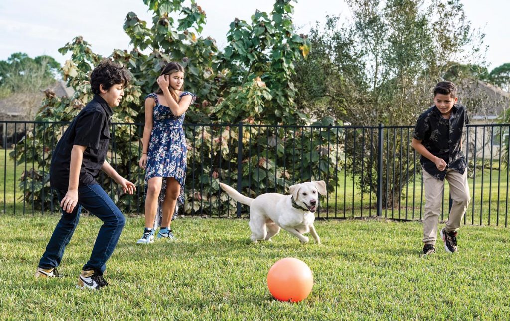 Isabella, Sebastian, and Marcelo enjoy down time in the backyard when Chance isn’t needed in his capacity as a service dog