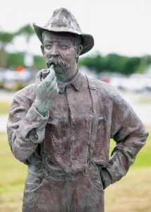 A statue of Paul Kroegel, the first game warden of Pelican Island, is located at the eastern end of Riverview Park in Sebastian, overlooking the lagoon he loved