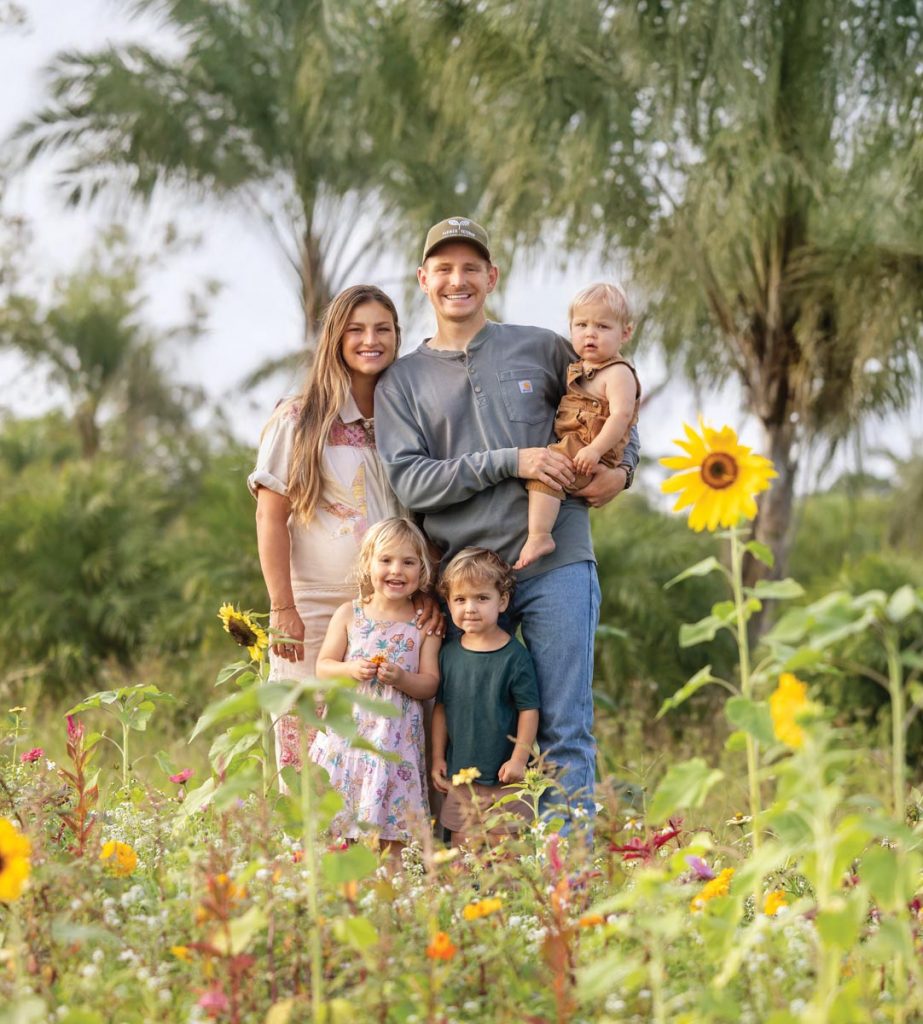Natalie and Jarred Greenlaw enjoy life on the farm with their children Everly, Sawyer, and Dawson, shortly before Barrett’s birth. Photo by Sam Wolfe
