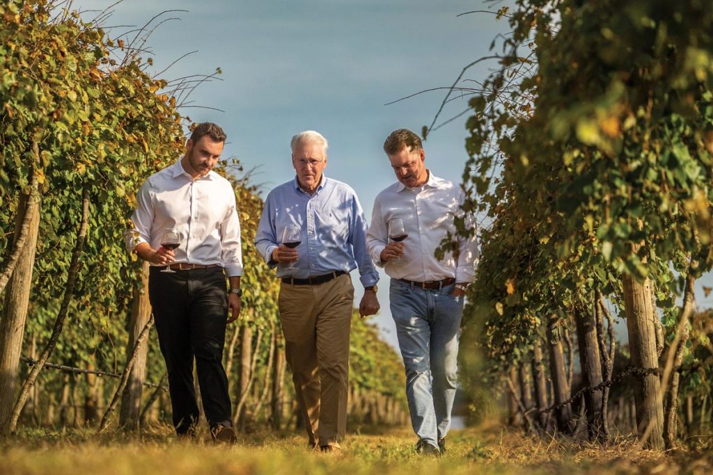 Lakeridge Winery vice president Christian Slupe, founder Gary Cox, and president Charles Cox. Photo courtesy of Lakeridge Winery