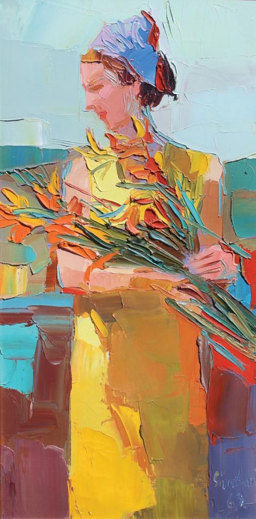 Ragazza in Vestito Giallo by Nicola Simbari, oil on canvas, 19 3_4 x 9 3_4 inches. Courtesy of Findlay Galleries
