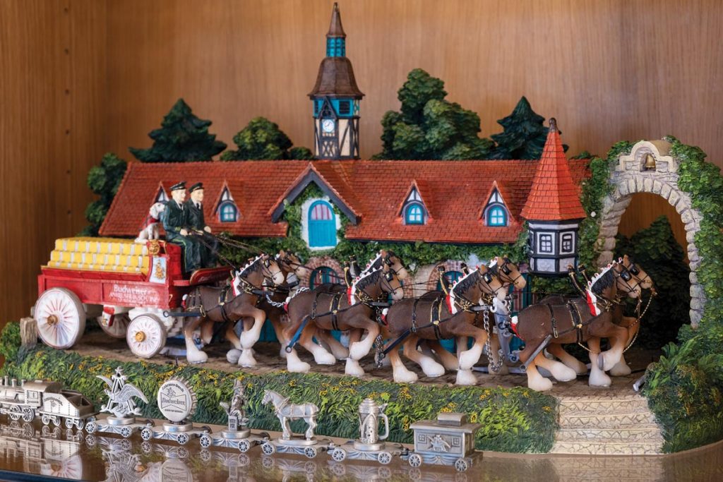 A replica of Grant Farm, complete with Clydesdales pulling a wagon full of beer. Photo by Jerry Rabinowitz