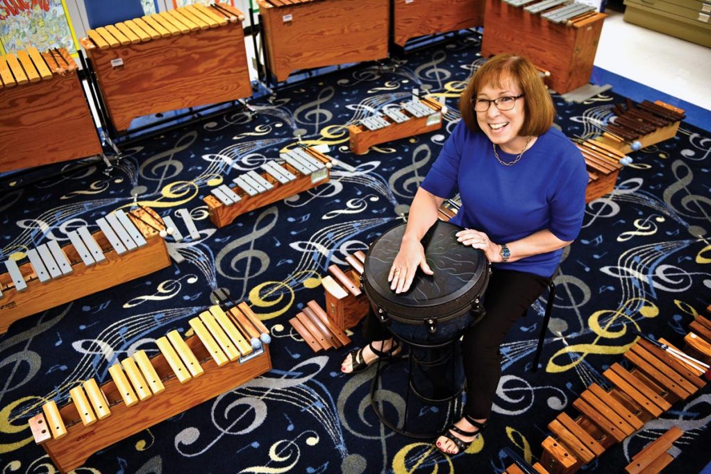 Janine Jones’ favorite instrument in the classroom is the drum. Photo by Kelly Rogers
