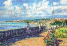 Three Art Exhibits to See This April View to Biarritz from Guethary by Charles Neal, oil on canvas, 24 1_8 x 36 1_8 inches. Courtesy of Findlay Galleries