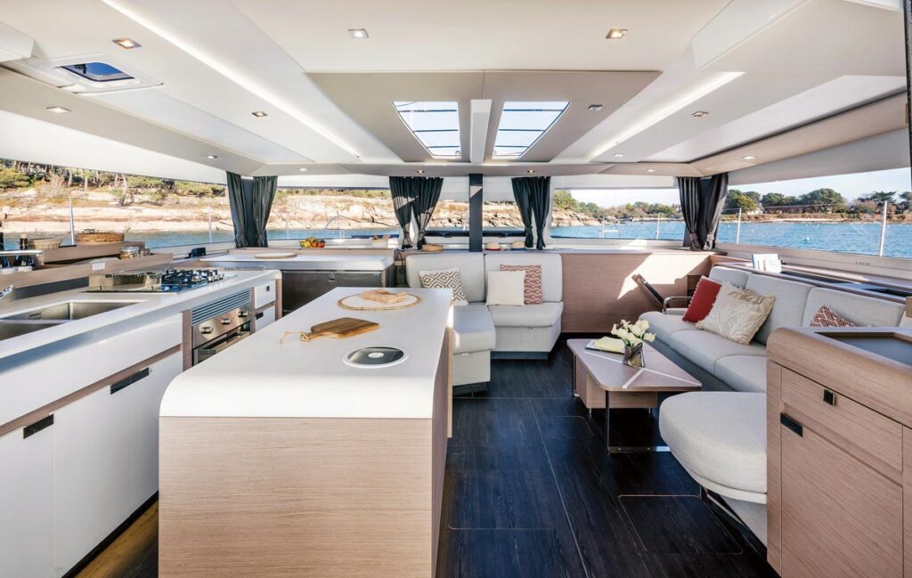 Hadali’s galley and saloon. Photo © Jean-Marie Liot/Courtesy of TradeWinds