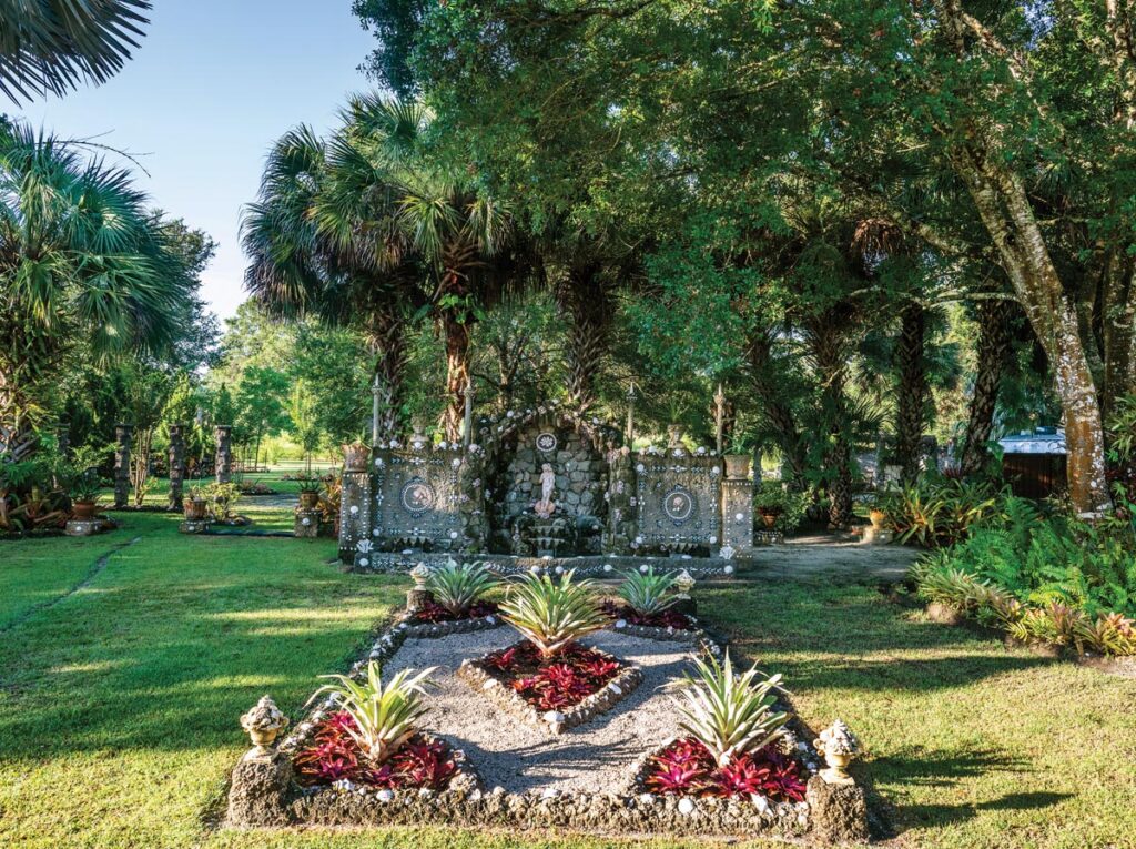 Inspired by the many Italian gardens Cathi and Bob Bates have visited, Il Giardino della Grotta bears its own distinctive seashell theme, fitting for Vero Beach. Photo by Steven Martine