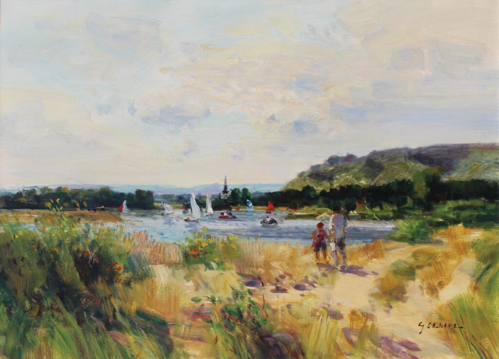 Voiliers sur le plan d’eau by Gaston Sébire, oil on canvas, 28 3_4 x 39 3_8 inches