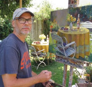 Edward Noott paints a still life en plein air
